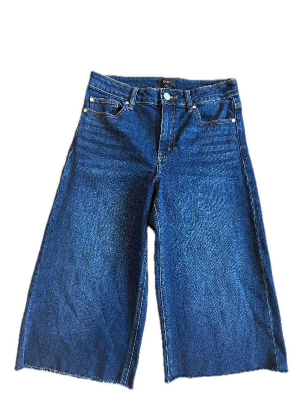Quince Dark Indigo Wide Leg Culotte Cropped Jeans Raw Hem Gaucho Size 29 Women's